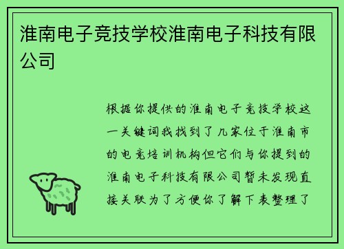 淮南电子竞技学校淮南电子科技有限公司