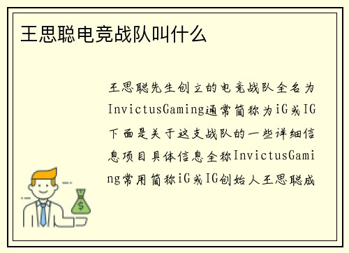王思聪电竞战队叫什么
